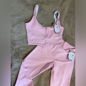 Pink Workout Top & 3/4 Leggings